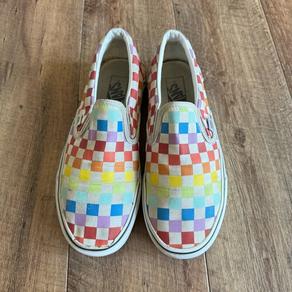 Vans rainbow checkerboard classic slip on sneakers size 9.5 - Picture 2 of 10